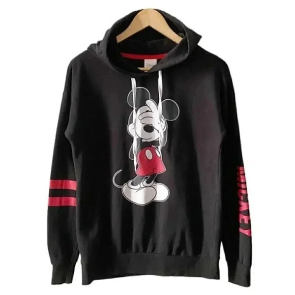 Disney Mickey Mouse Hoodie Sweatshirt Fleece Pullover Black Red Size Medium - Picture 1 of 14